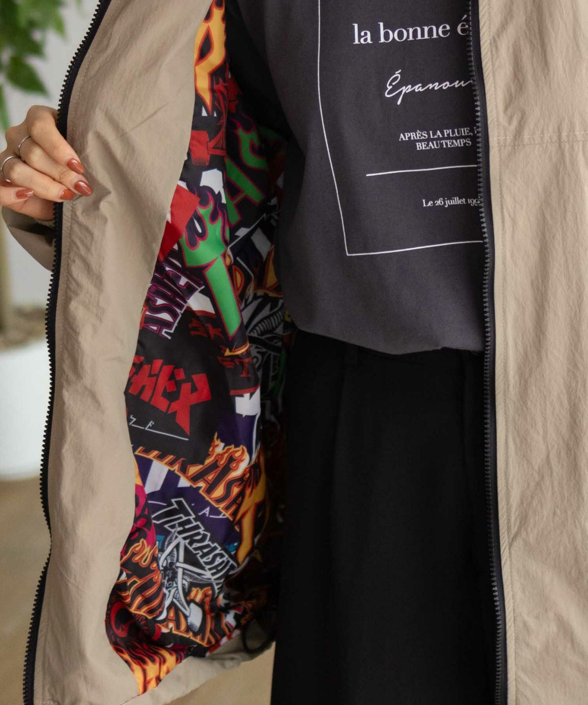 THRASHER 総柄裏地付きナイロンジャケット メンズ