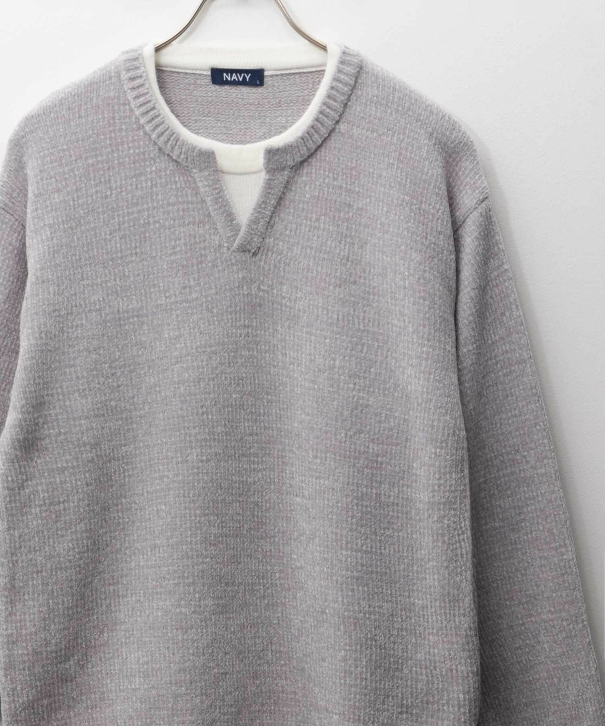 NAVY キーネックレイヤードTシャツ メンズ