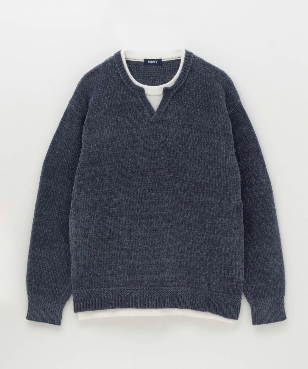 NAVY キーネックレイヤードTシャツ メンズ