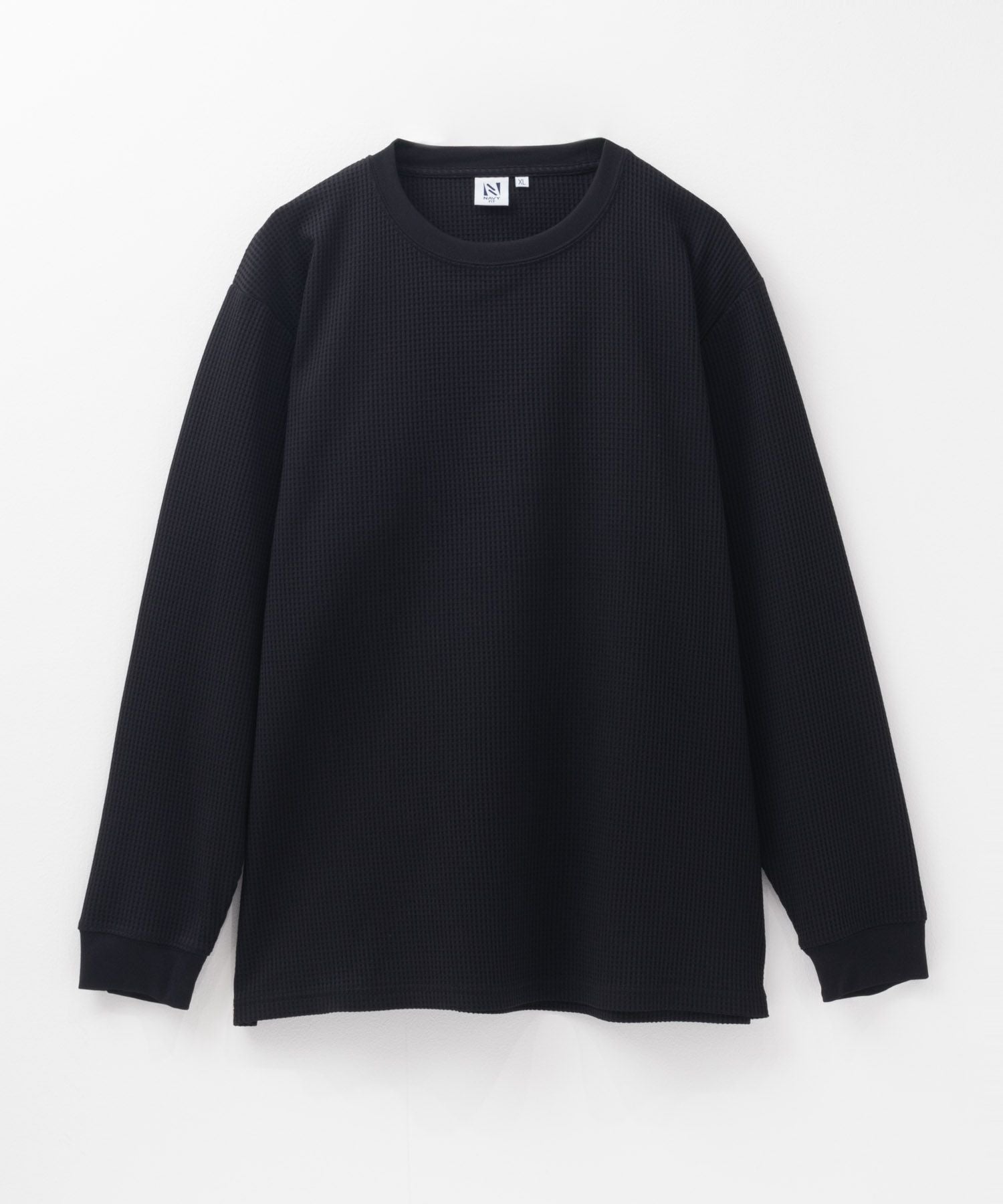 ワッフル長袖Ｔブラック NAVY FIT ストレッチワッフル長袖Tシャツ メンズ