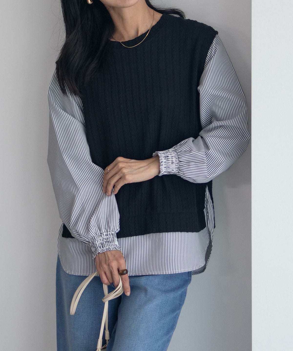 NAVY 時短 フェイクレイヤードプルオーバー レディース