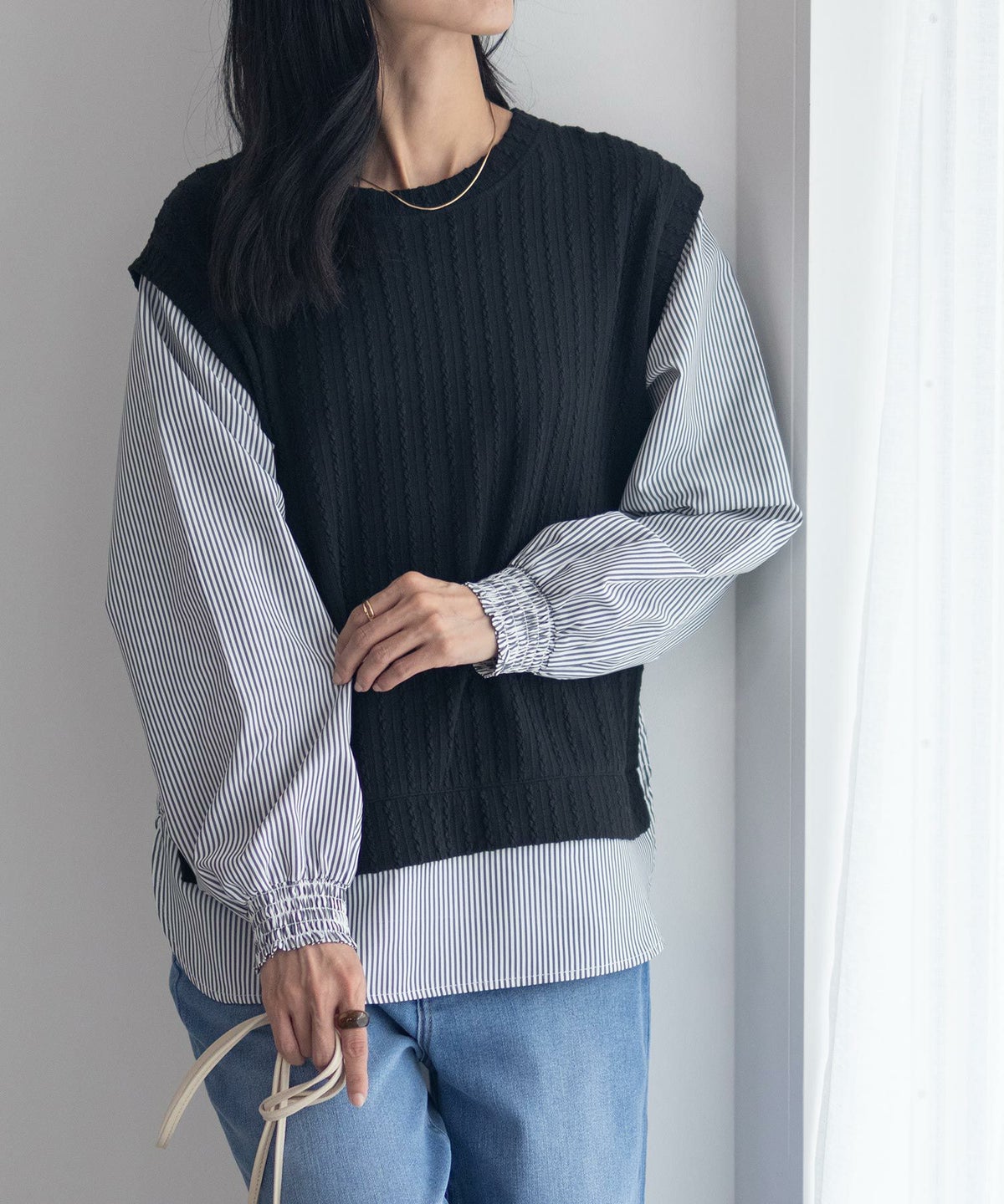 NAVY 時短 フェイクレイヤードプルオーバー レディース