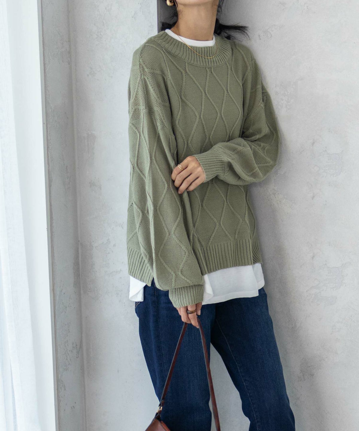 NAVY 時短 フェイクレイヤード ニットプルオーバー レディース