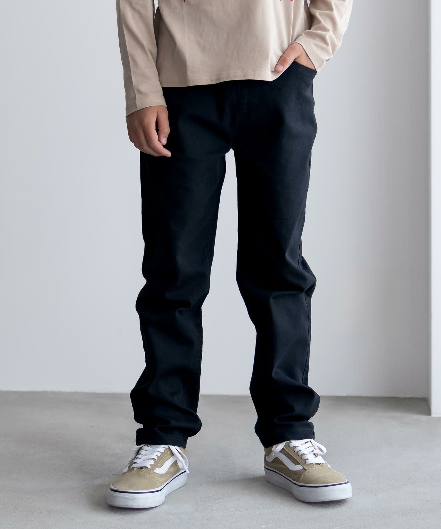 NAVY ストレッチツイルストレート ウエストギャザーパンツ キッズ