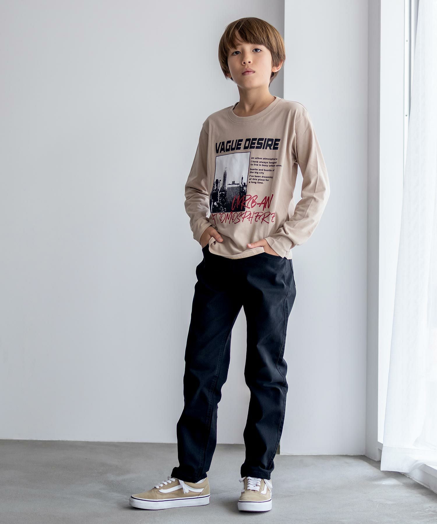 NAVY ストレッチツイルストレート ウエストギャザーパンツ キッズ