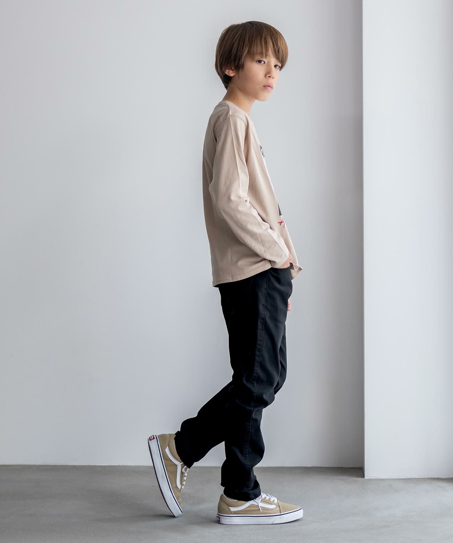 NAVY ストレッチツイルストレート ウエストギャザーパンツ キッズ