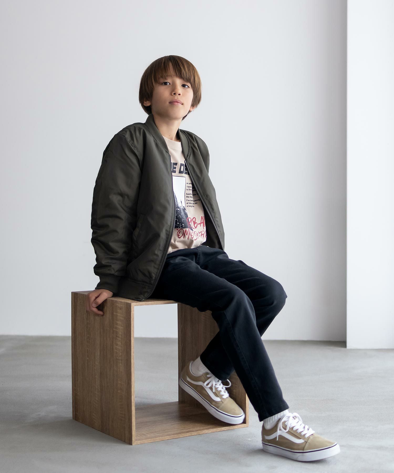 NAVY ストレッチツイルストレート ウエストギャザーパンツ キッズ