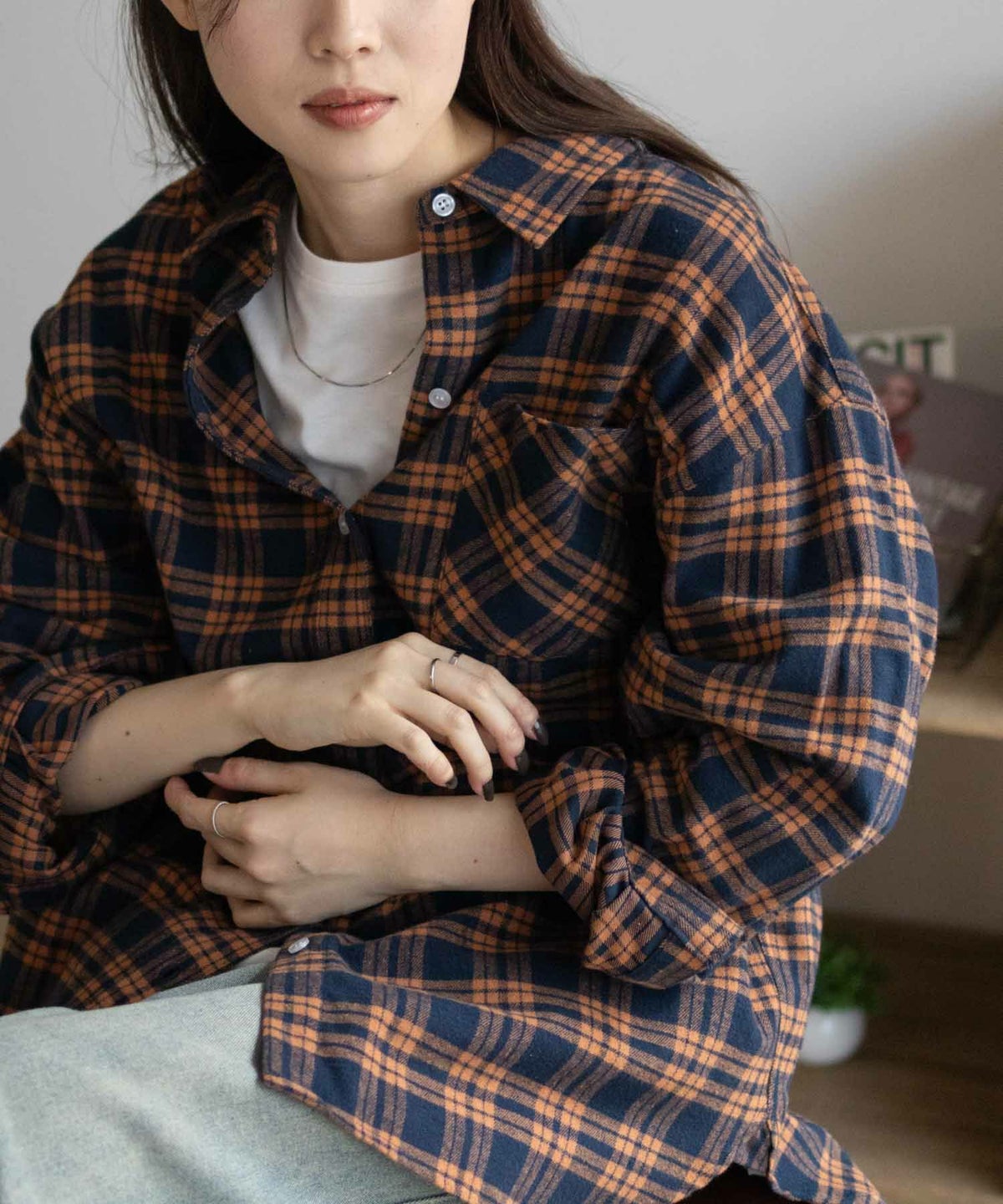 NAVY チェックオーバーシャツ レディース