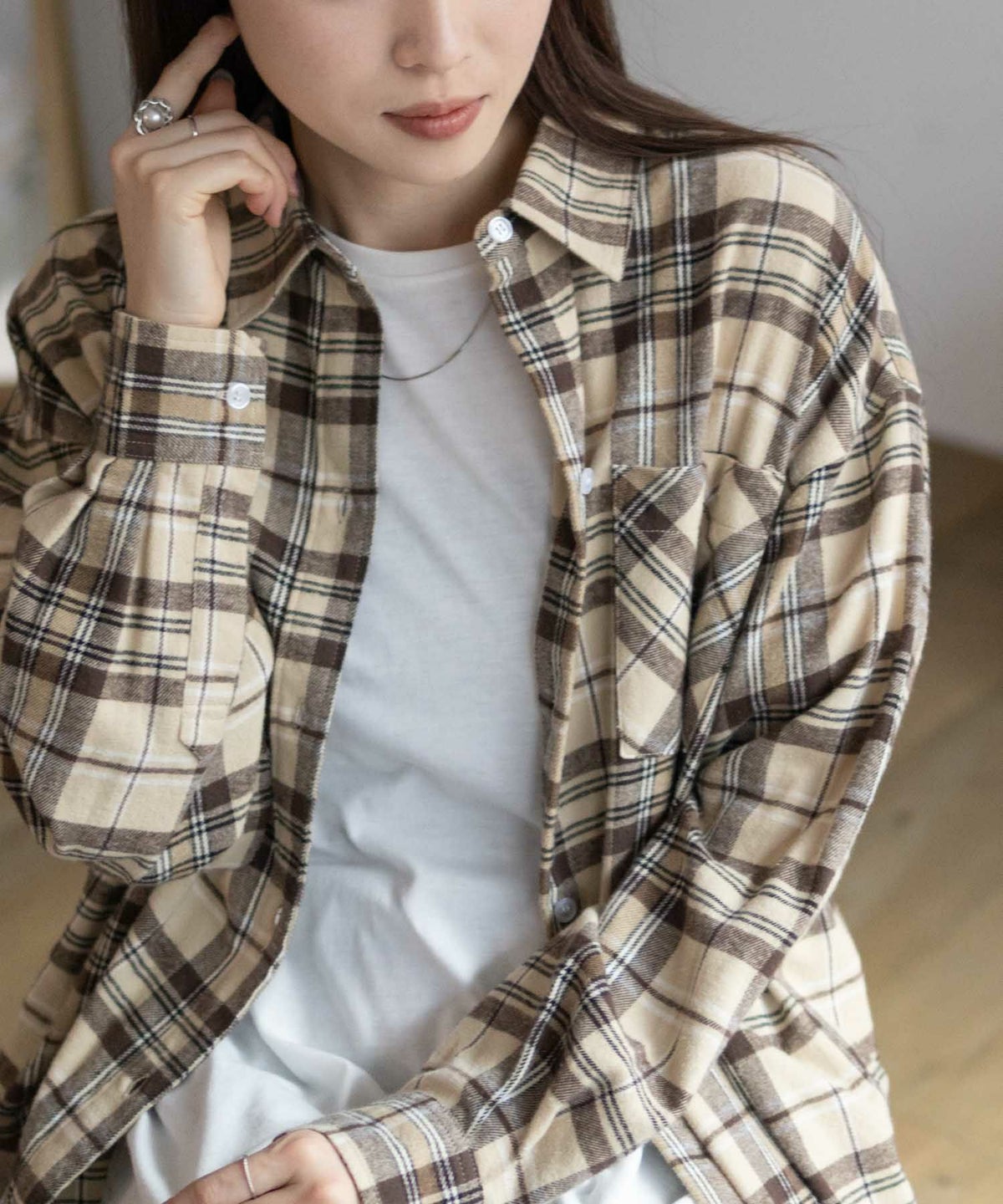 NAVY チェックオーバーシャツ レディース