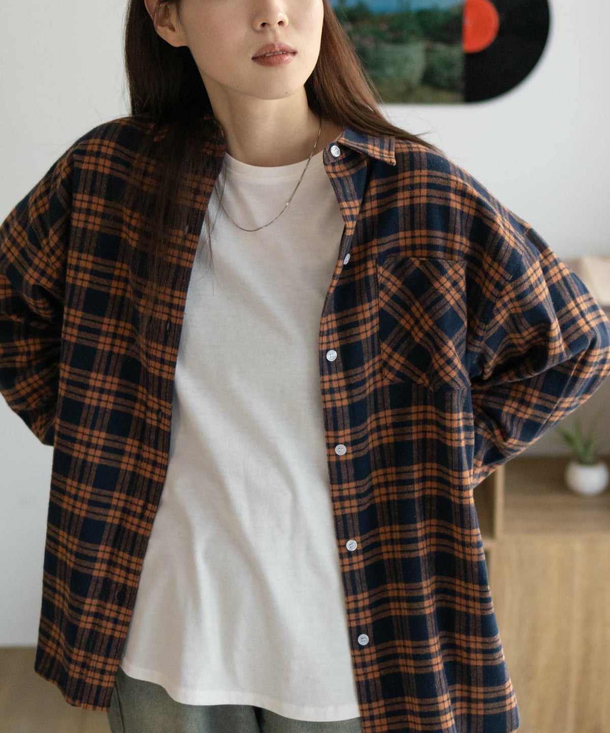 NAVY チェックオーバーシャツ レディース