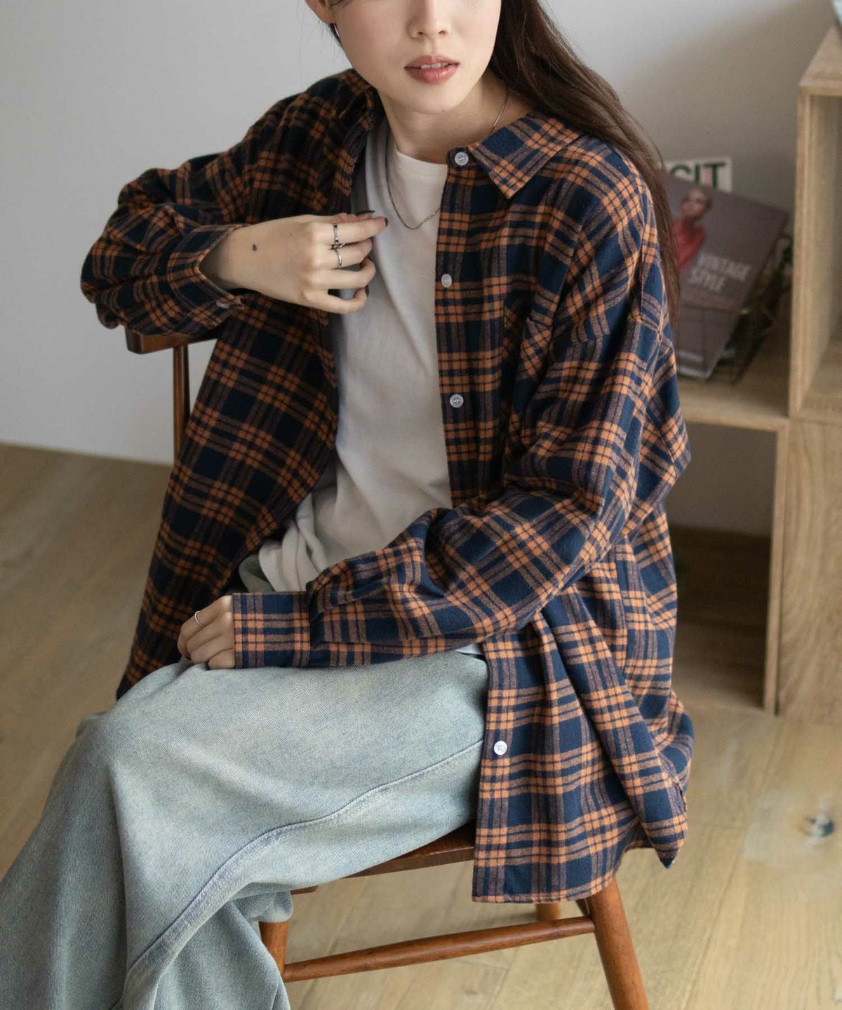 NAVY チェックオーバーシャツ レディース