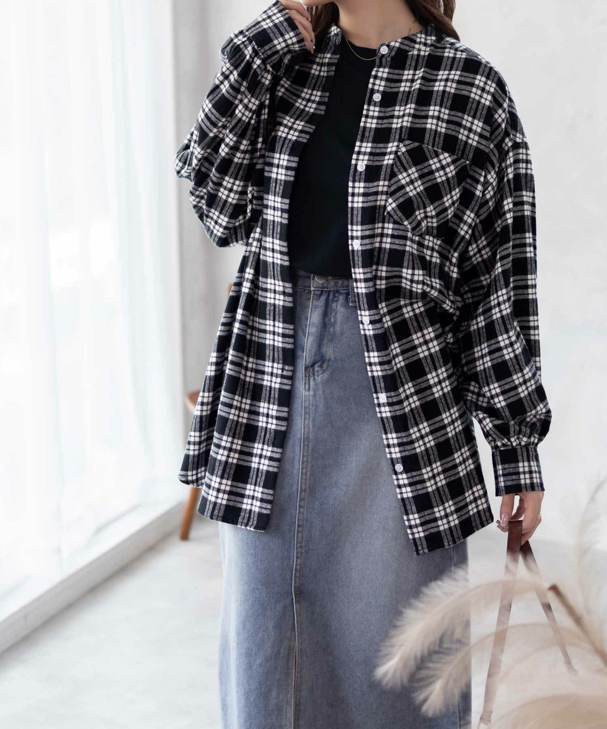 NAVY ルーズチェックチュニック レディース