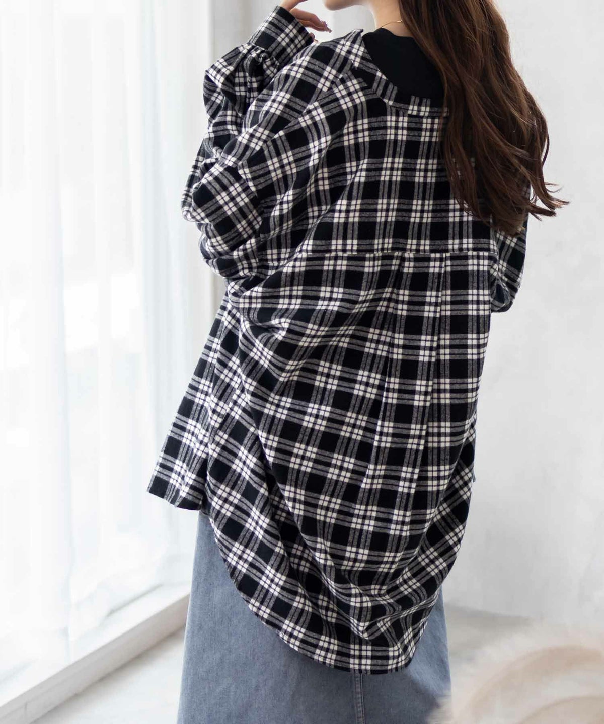 NAVY ルーズチェックチュニック レディース