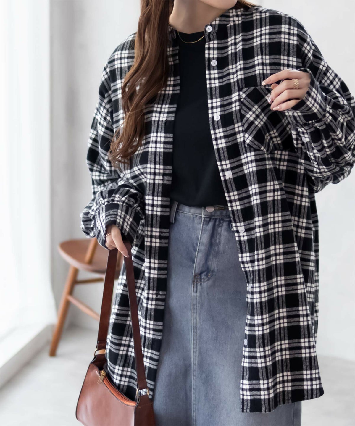 NAVY ルーズチェックチュニック レディース