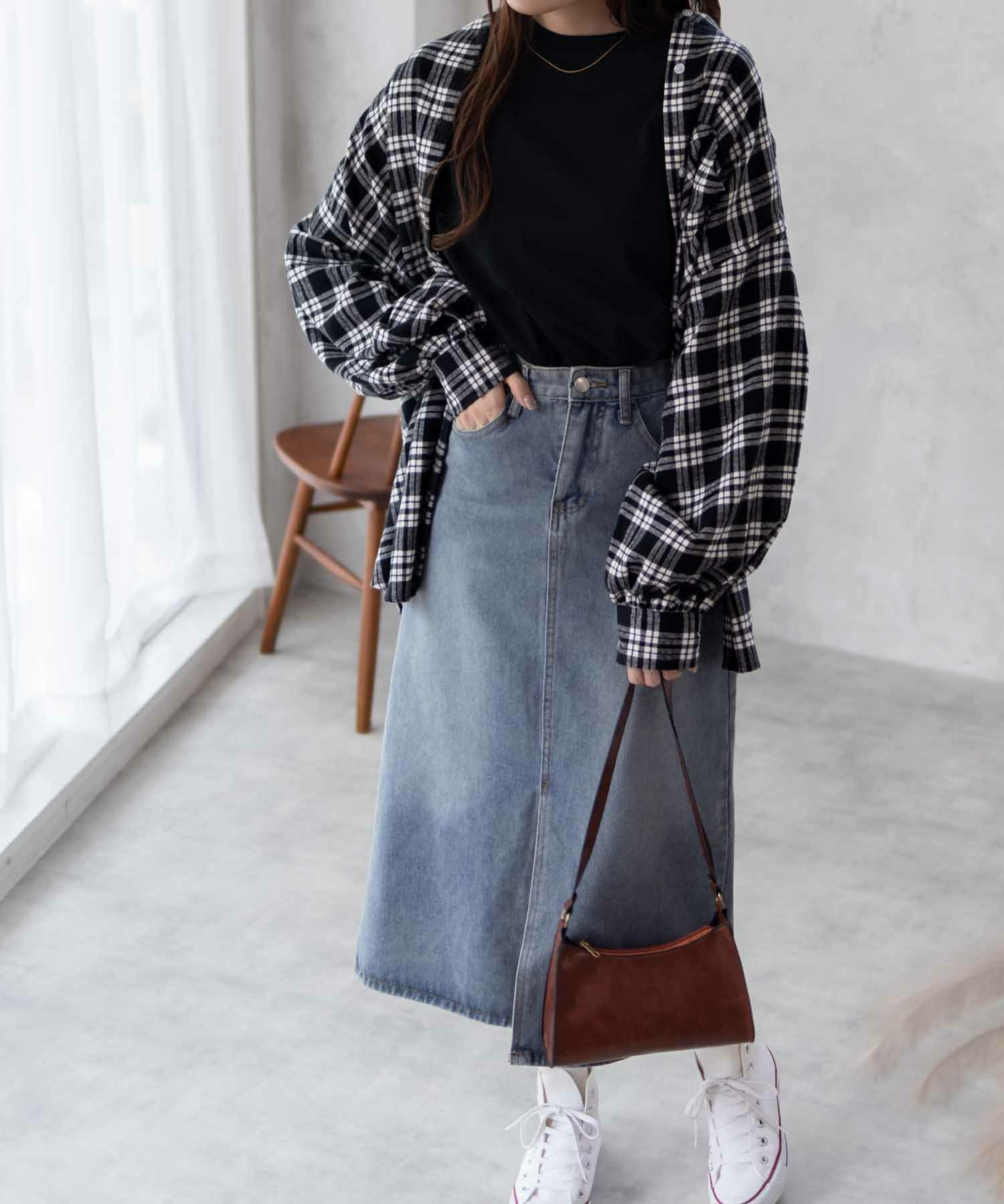 avenue チェック柄 長袖チュニック 22/24 黒　白　ネイビー avenue チェック柄 長袖チュニック 22/24 黒 白 ネイビーの通販 by