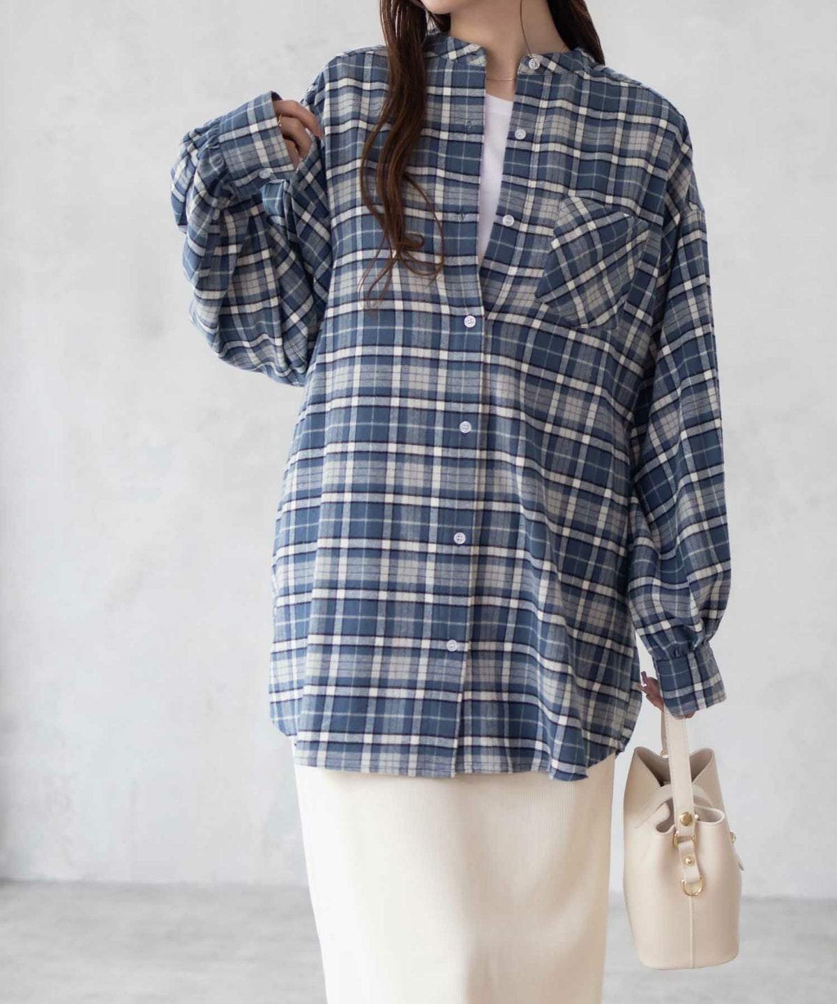 NAVY ルーズチェックチュニック レディース