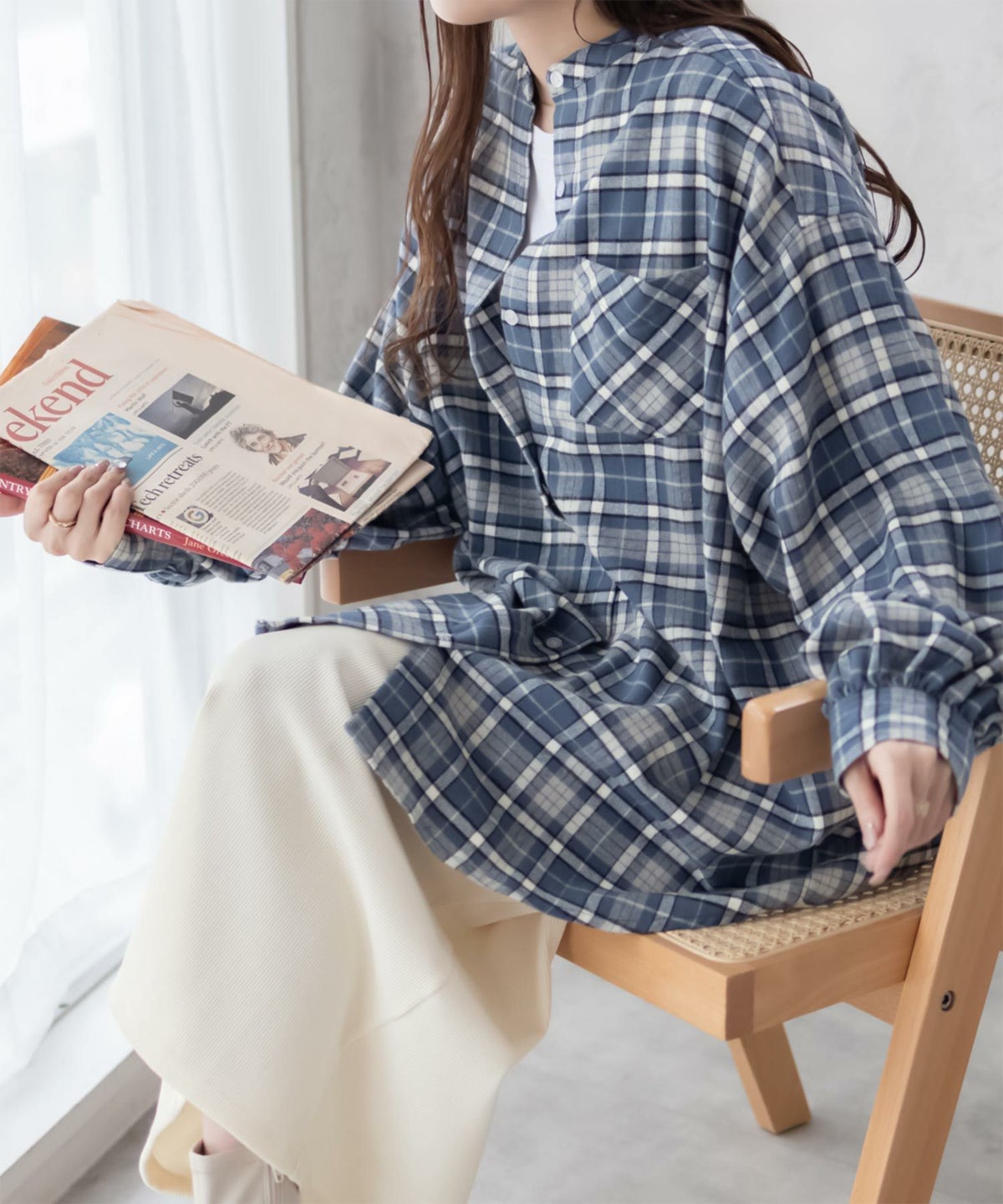 NAVY ルーズチェックチュニック レディース