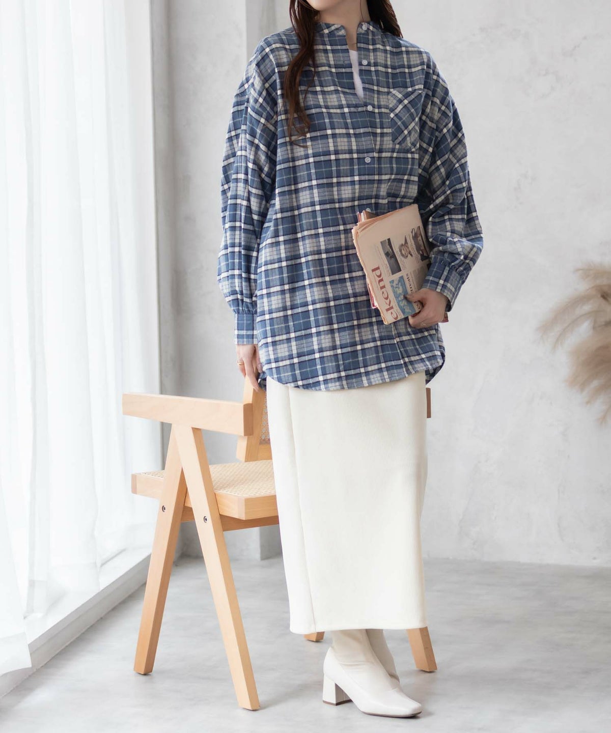 NAVY ルーズチェックチュニック レディース