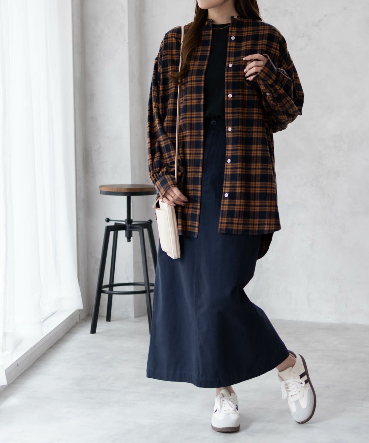 NAVY ルーズチェックチュニック レディース