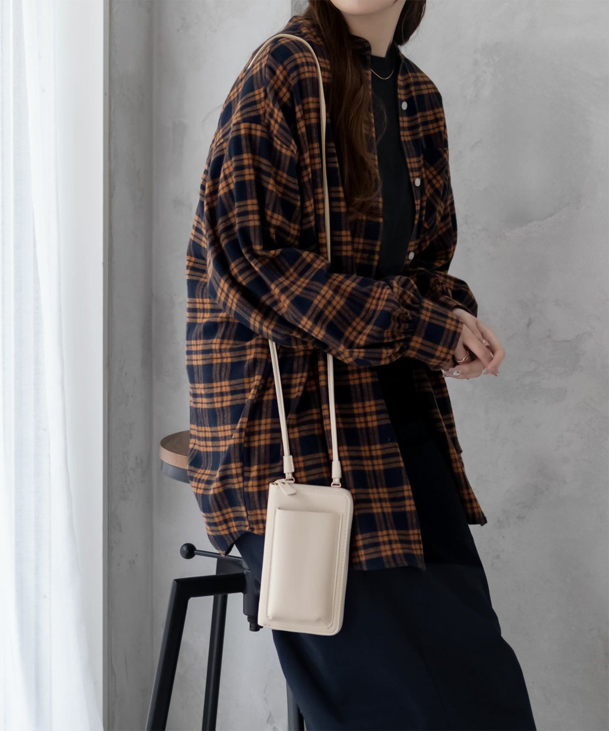 NAVY ルーズチェックチュニック レディース