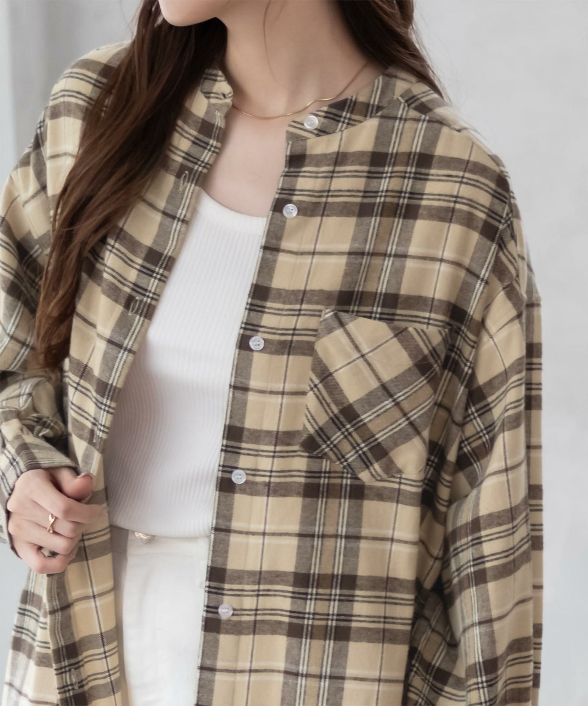 NAVY ルーズチェックチュニック レディース