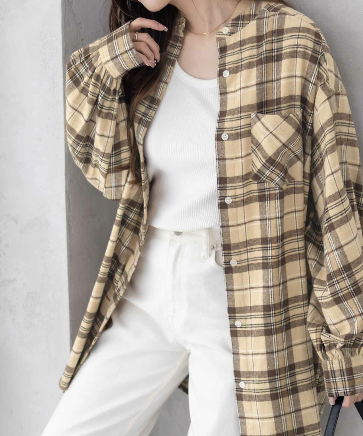 NAVY ルーズチェックチュニック レディース