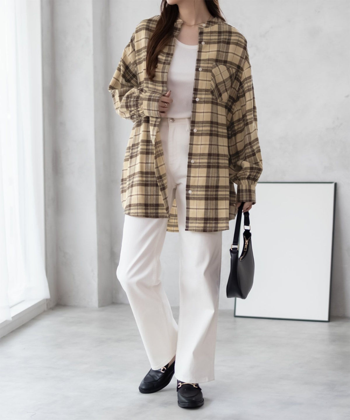 NAVY ルーズチェックチュニック レディース