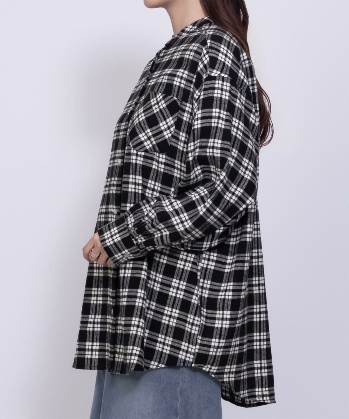 NAVY ルーズチェックチュニック レディース