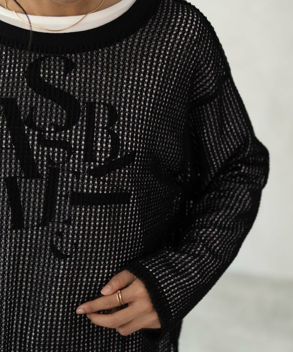 NAVY 透かしメッシュ＋長袖Tシャツ セットアンサンブル レディース