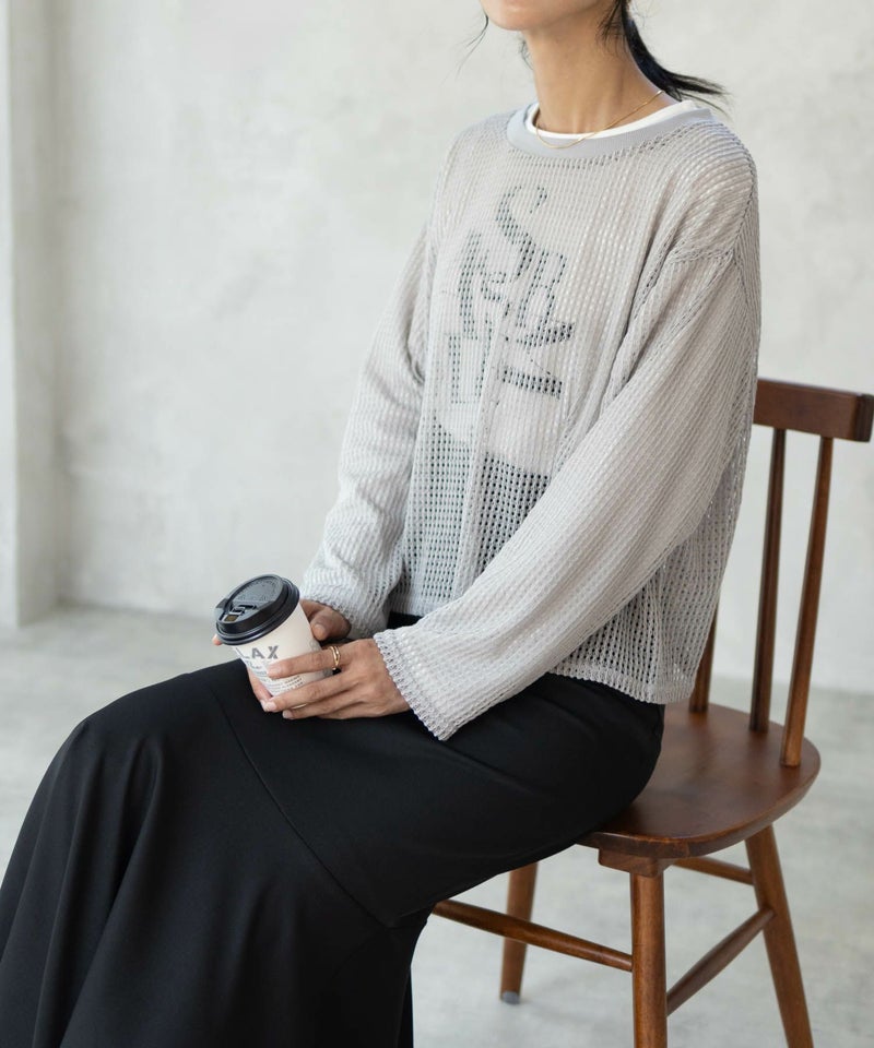 [期間限定価格]nAvy 透かしメッシュ＋長袖Tシャツ セットアンサンブル レディース商品画像-8