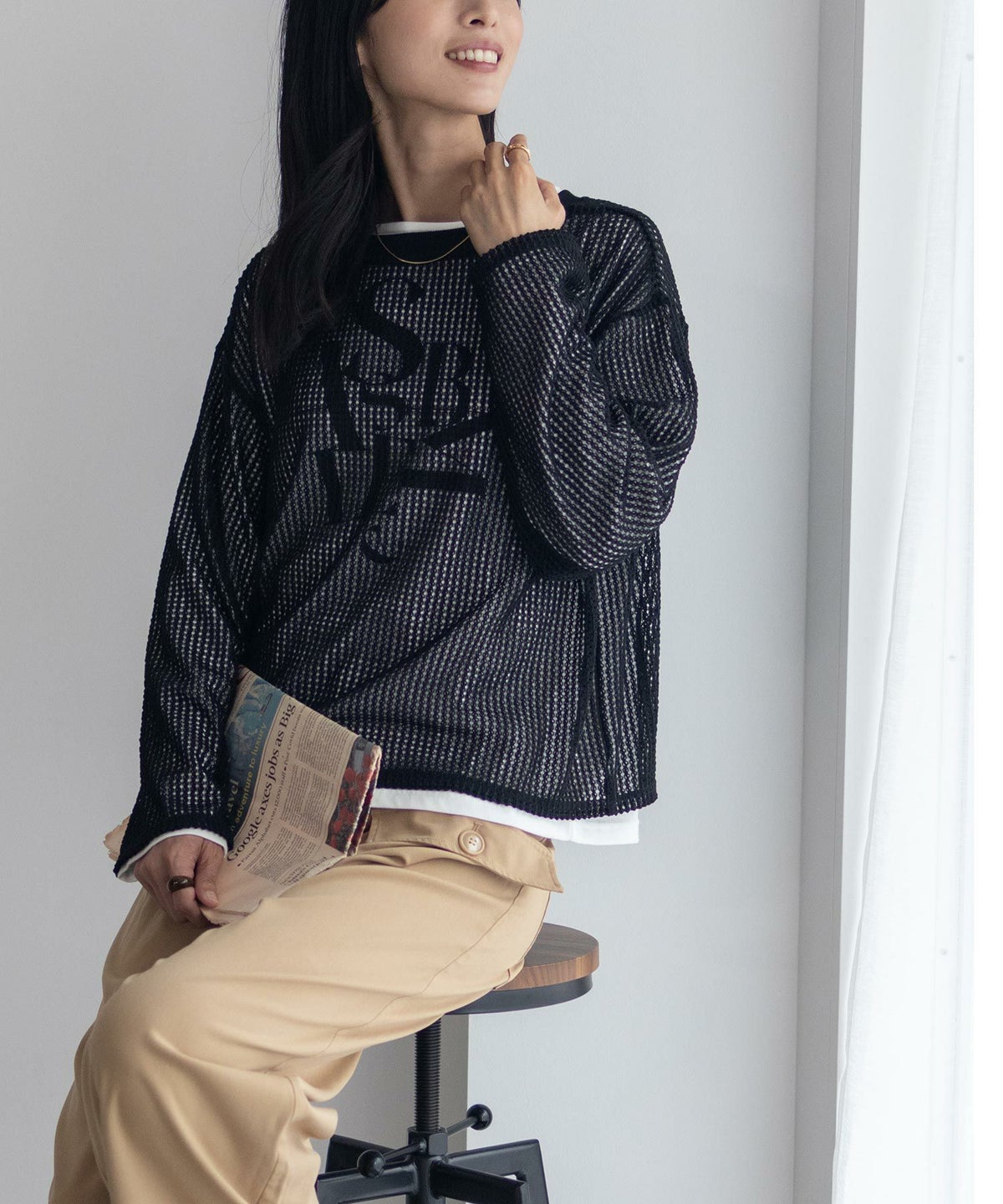 NAVY 透かしメッシュ＋長袖Tシャツ セットアンサンブル レディース