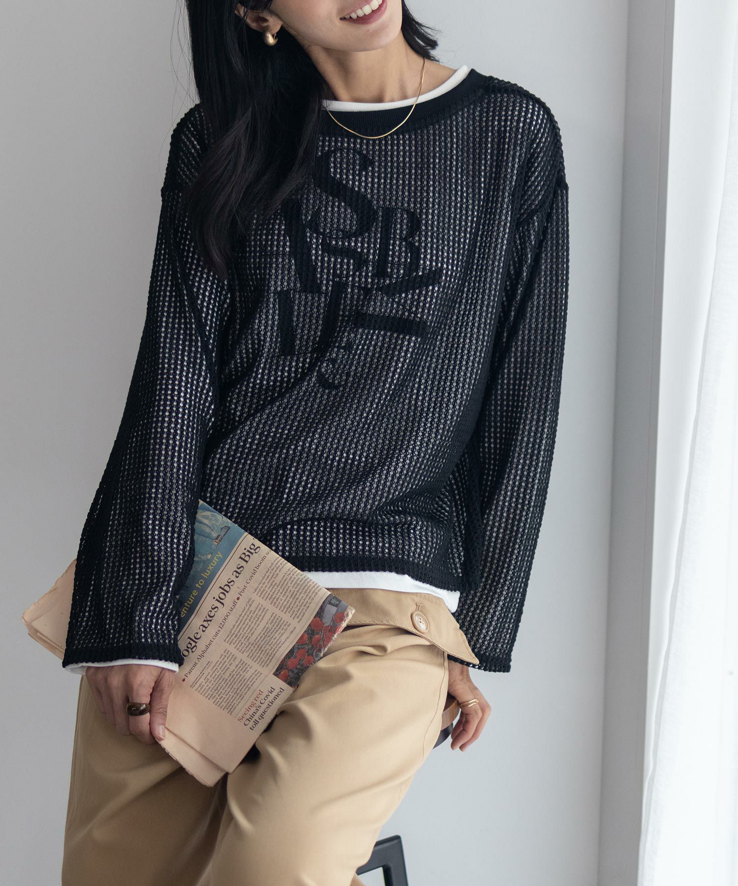 nAvy 透かしメッシュ＋長袖Tシャツ セットアンサンブル レディース