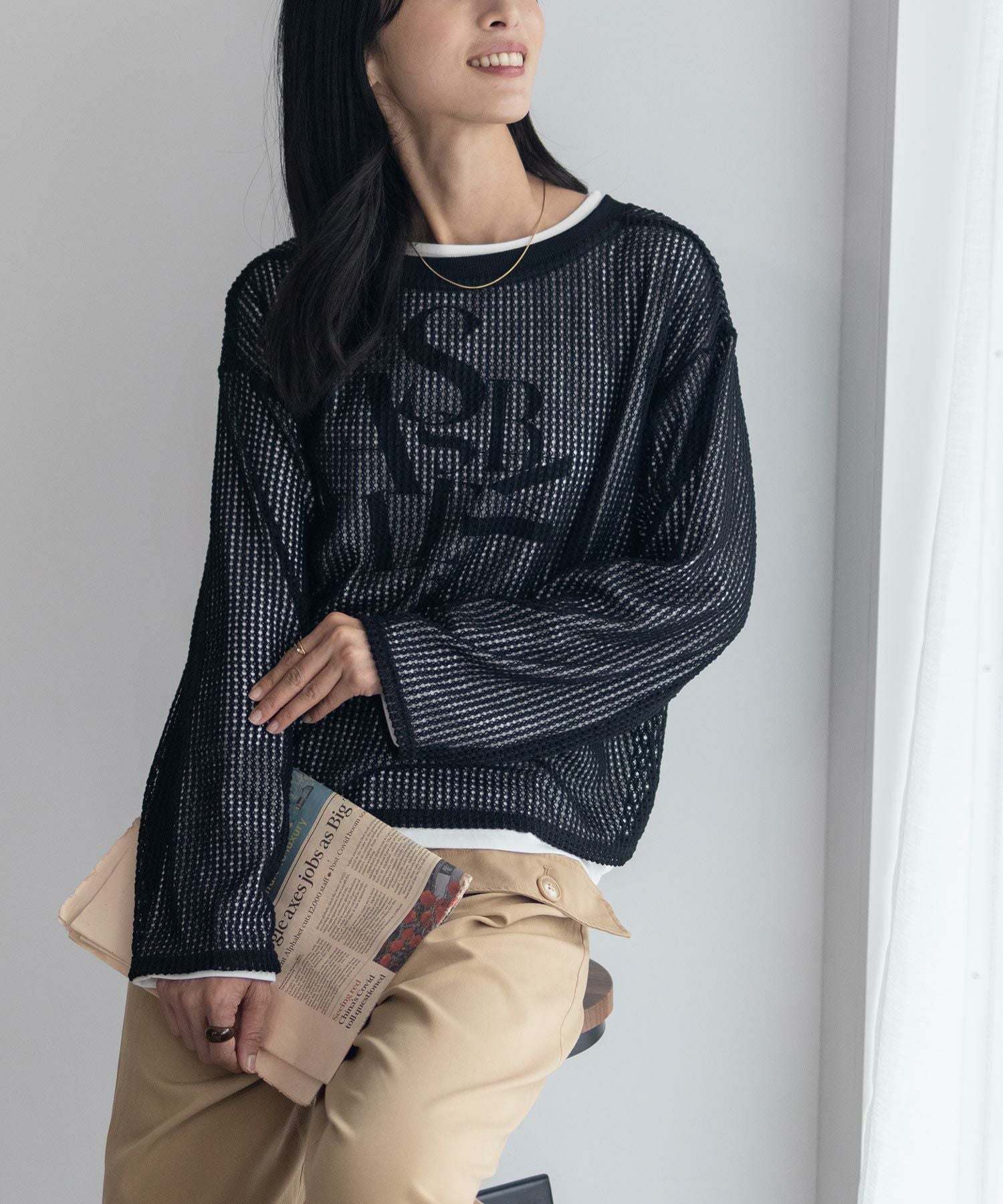 nAvy 透かしメッシュ＋長袖Tシャツ セットアンサンブル レディース