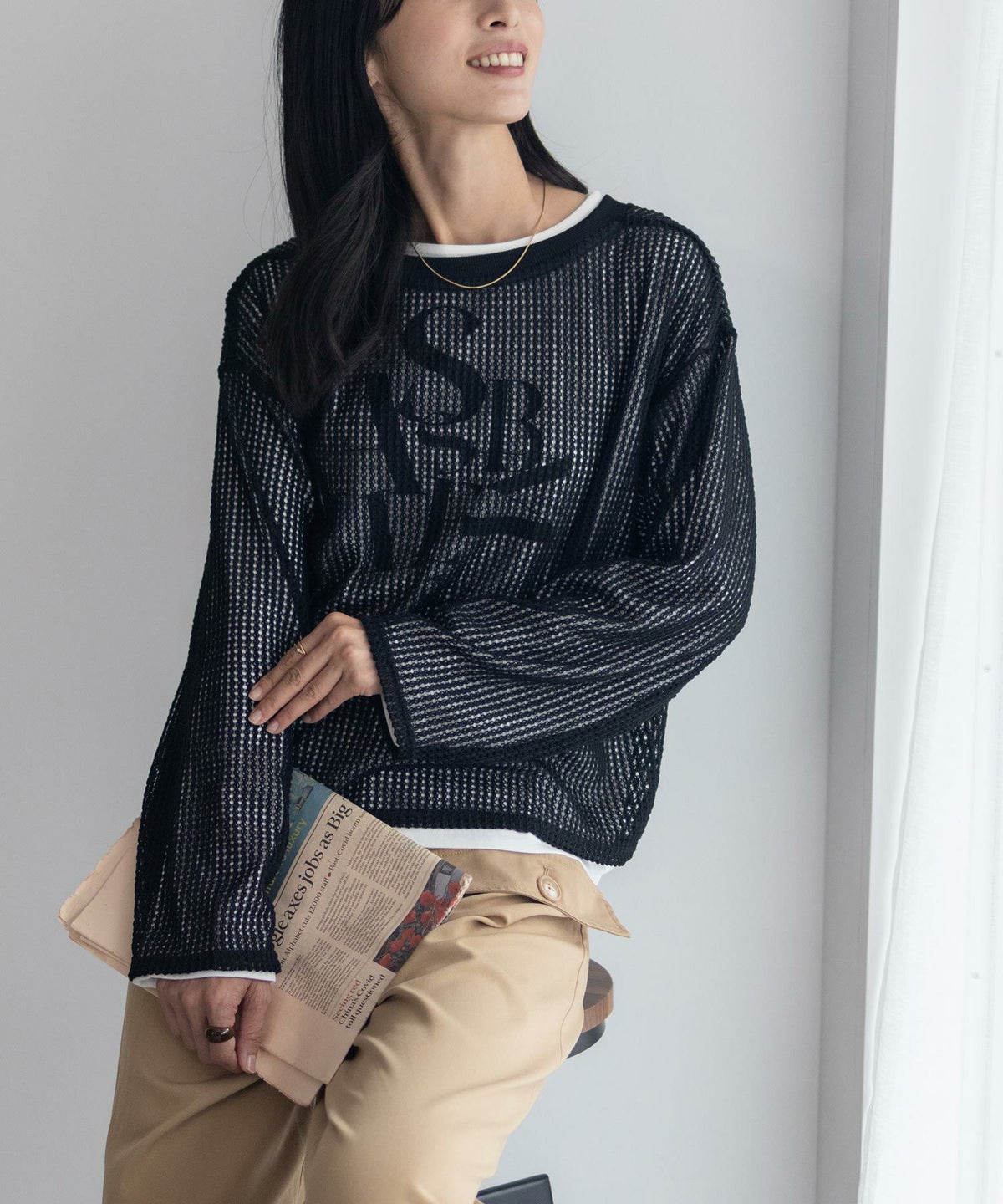 NAVY 透かしメッシュ＋長袖Tシャツ セットアンサンブル レディース