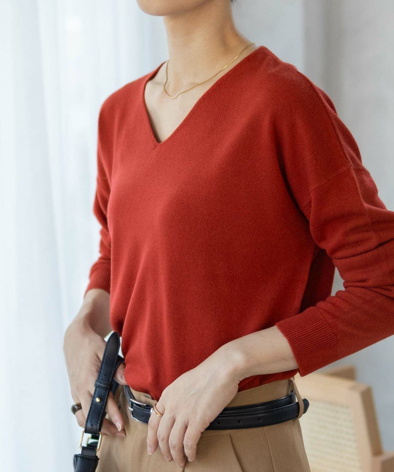 [期間限定knit]NAVY  カシミヤタッチニット Vネック レディース商品画像-3