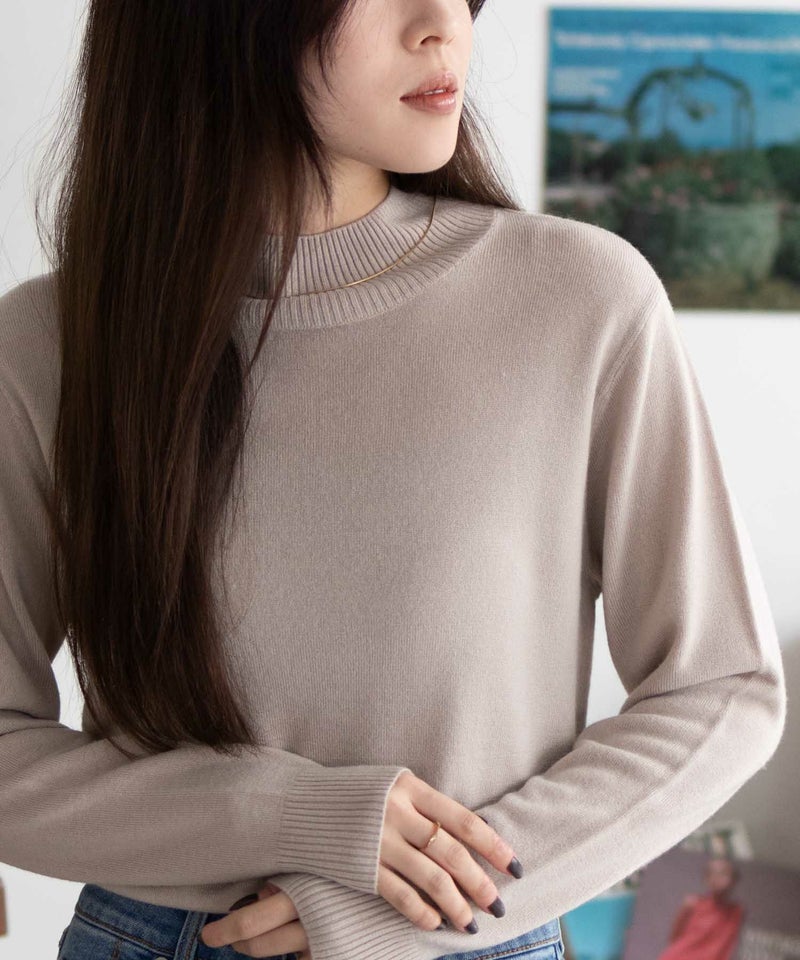 NAVY  カシミヤタッチニット ハイネック レディース商品画像-1