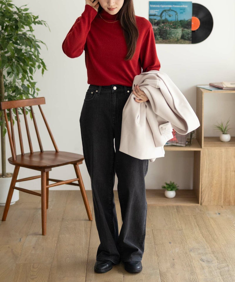 NAVY  カシミヤタッチニット ハイネック レディース商品画像-20