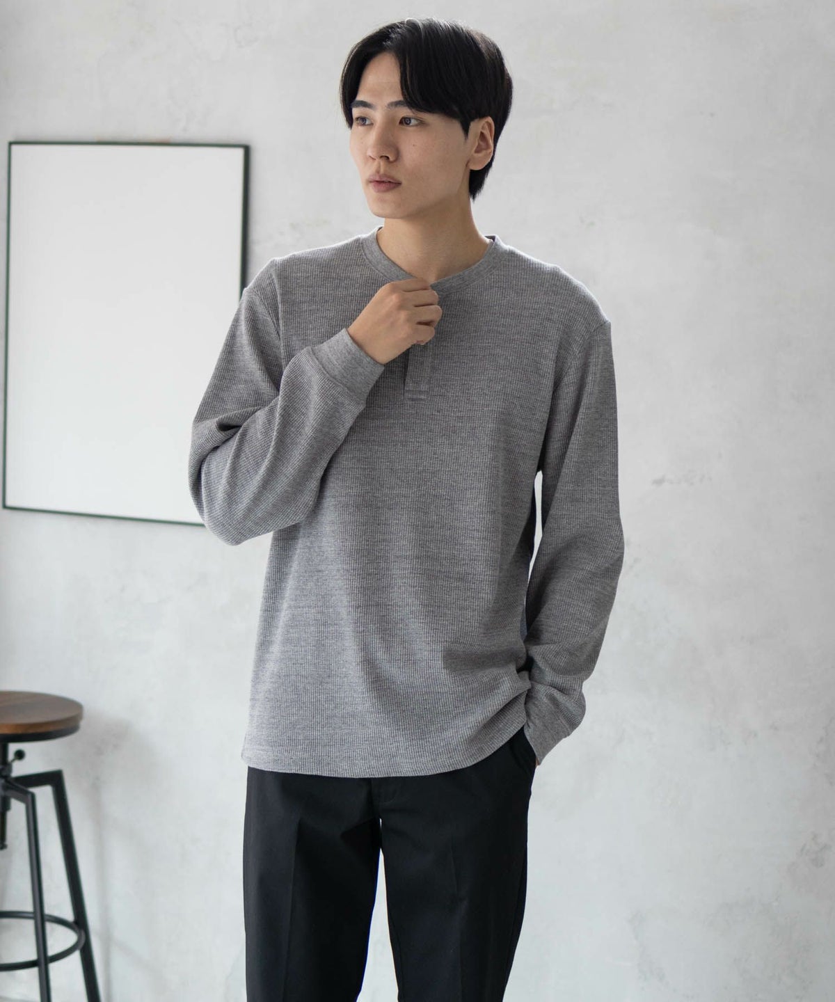 GOOD CREW ワッフルヘンリー長袖Tシャツ メンズ