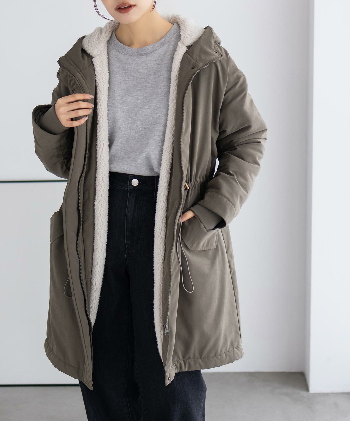 NAVY 裏ボアモッズコート レディース