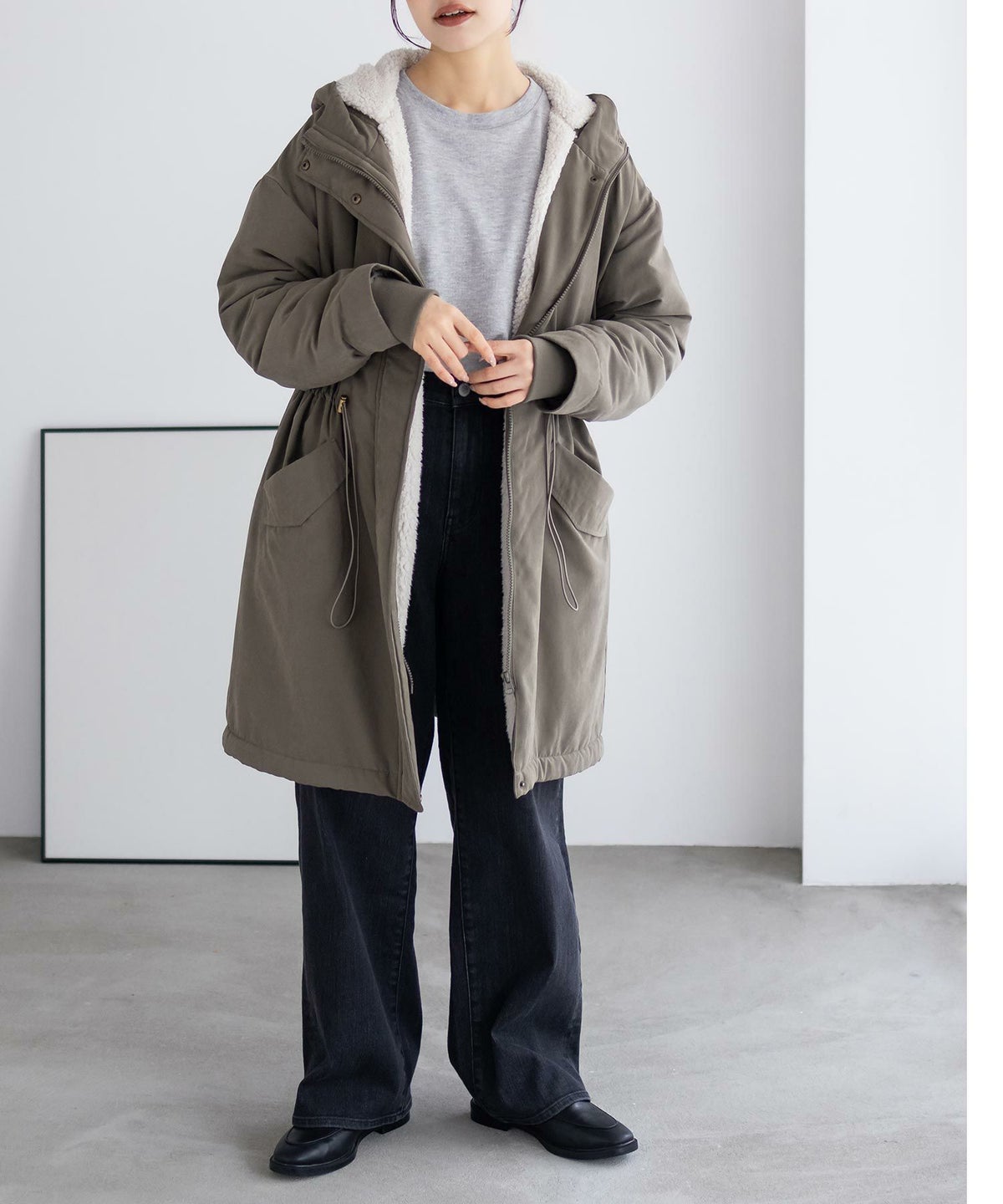 NAVY 裏ボアモッズコート レディース