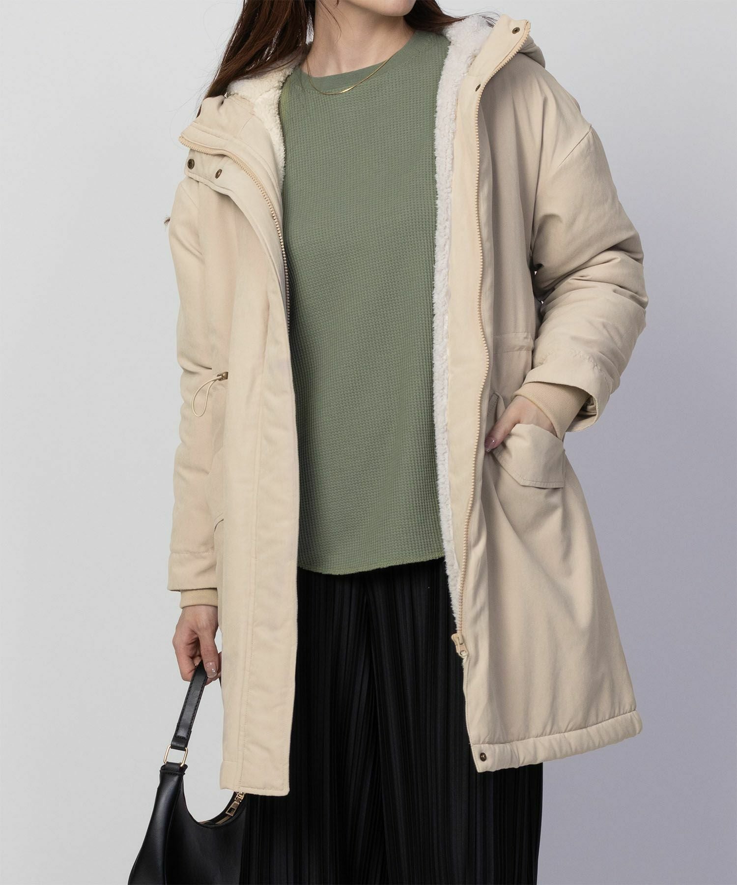 NAVY 裏ボアモッズコート レディース