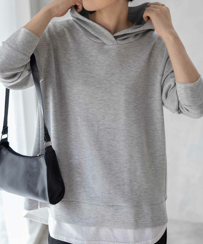 [期間限定価格]URBAN COLLECTION  ポンチ素材 裾レイヤードプルパーカー レディース商品画像-1