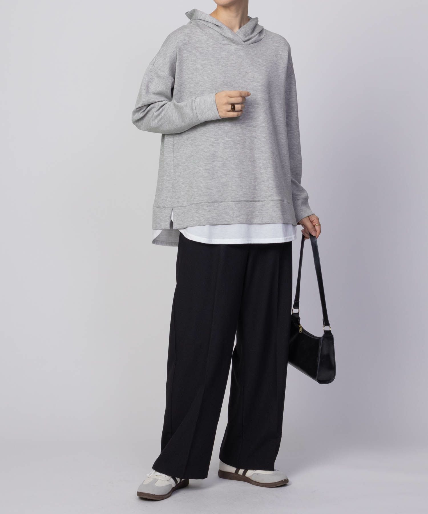 URBAN COLLECTION ポンチ素材 裾レイヤードプルパーカー レディース