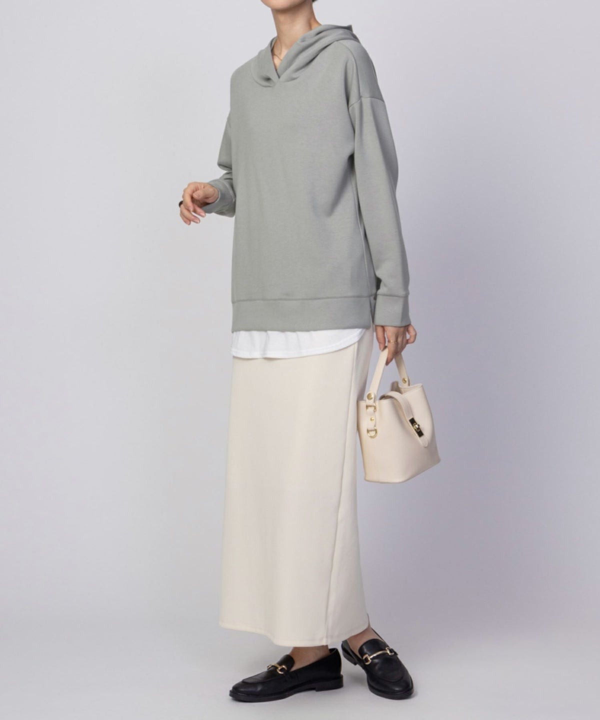 URBAN COLLECTION ポンチ素材 裾レイヤードプルパーカー レディース