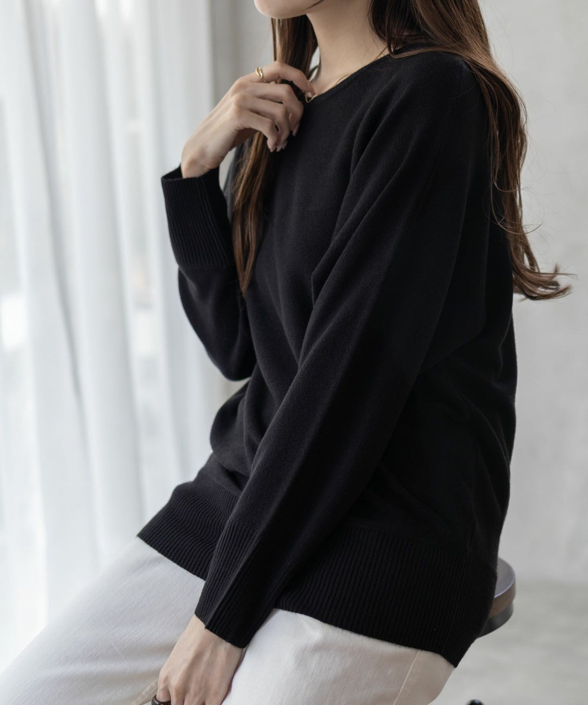 NAVY カシミヤタッチニット ドルマンスリーブ レディース