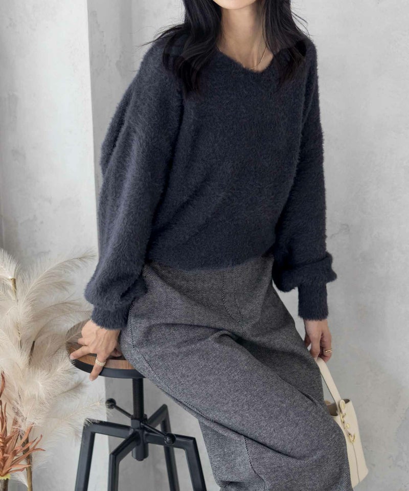 [期間限定knit]Howdy Marie  フェザーヤーンVネックプルオーバー レディース商品画像-3