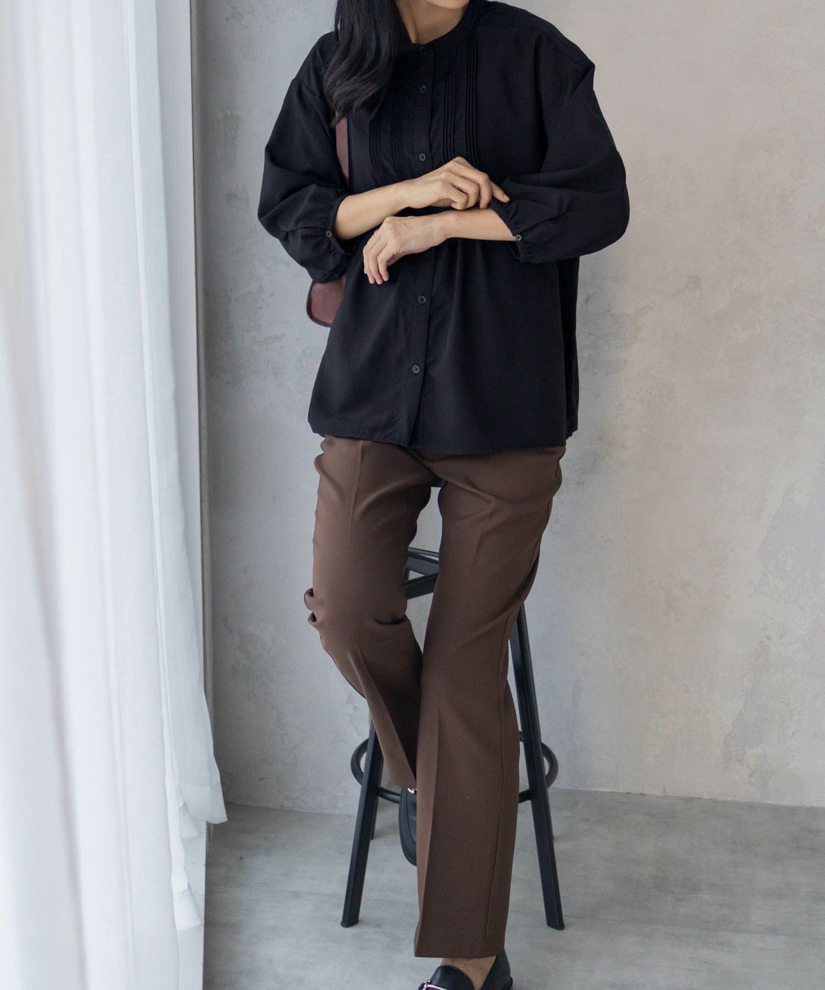 nAvy ピンタック5分袖ブラウス レディース