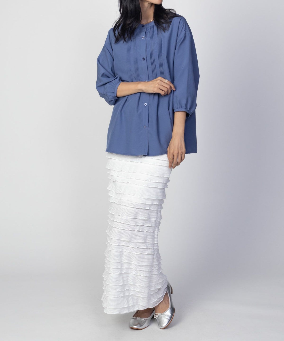 nAvy ピンタック5分袖ブラウス レディース