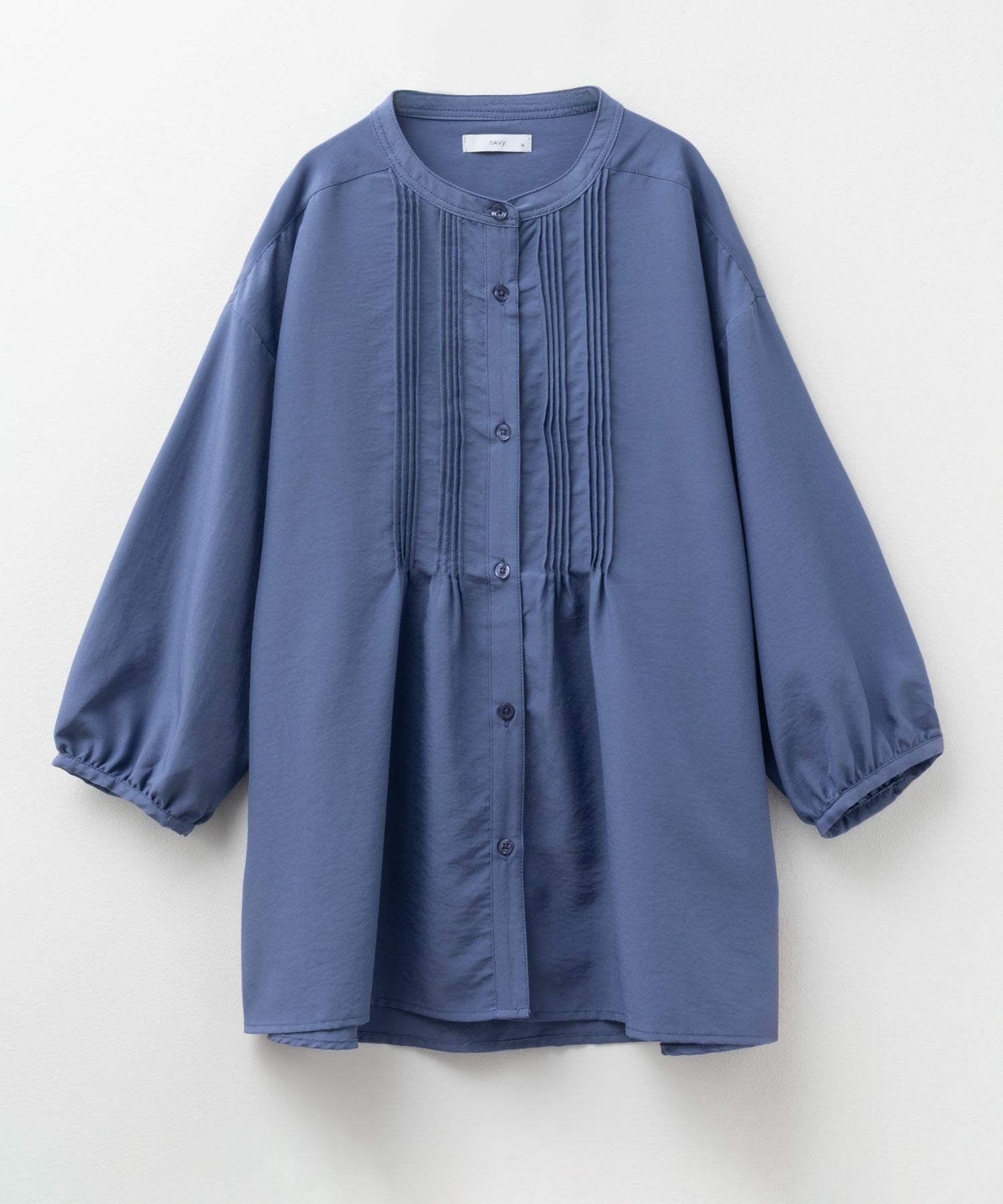 45rpm 藍色パッチワーク 五分袖ブラウス nAvy ピンタック5分袖ブラウス レディース