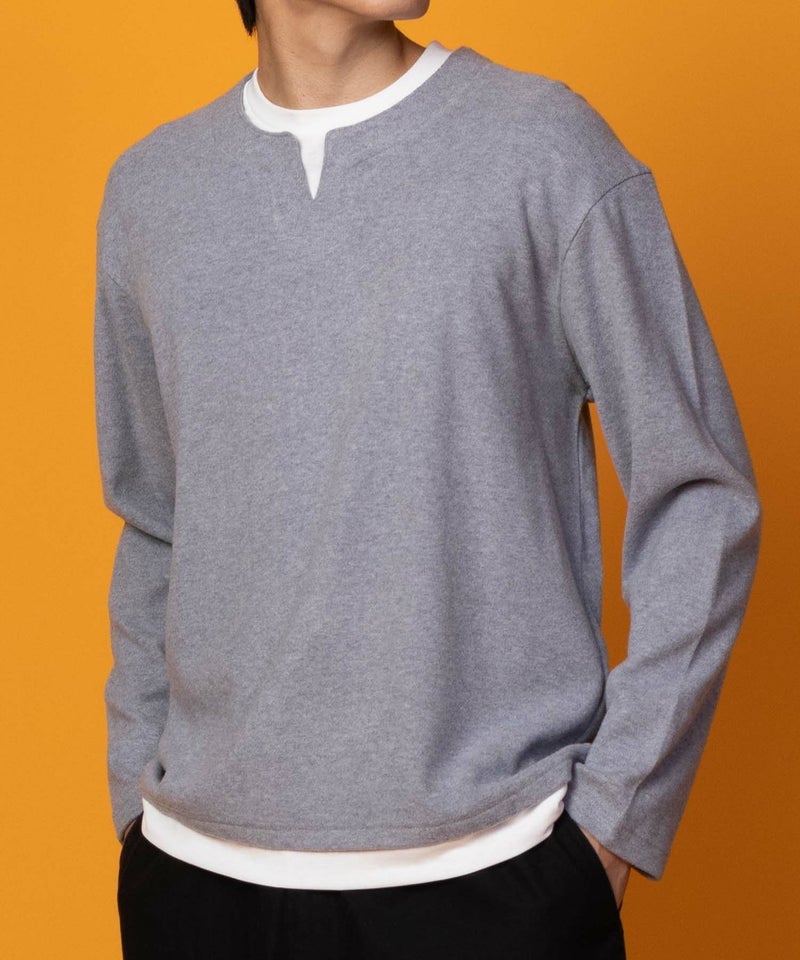 NAVY 温℃ 両面起毛キーネックフェイクTシャツ メンズ商品画像-1